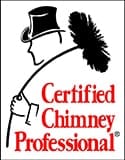 Stock Photo-Certified Chimney Professional -Frechette Chimney Sweeping and Lining- Sanford ME Drawing of a man holding a chimney brush Certifed Chimney Professional in red text