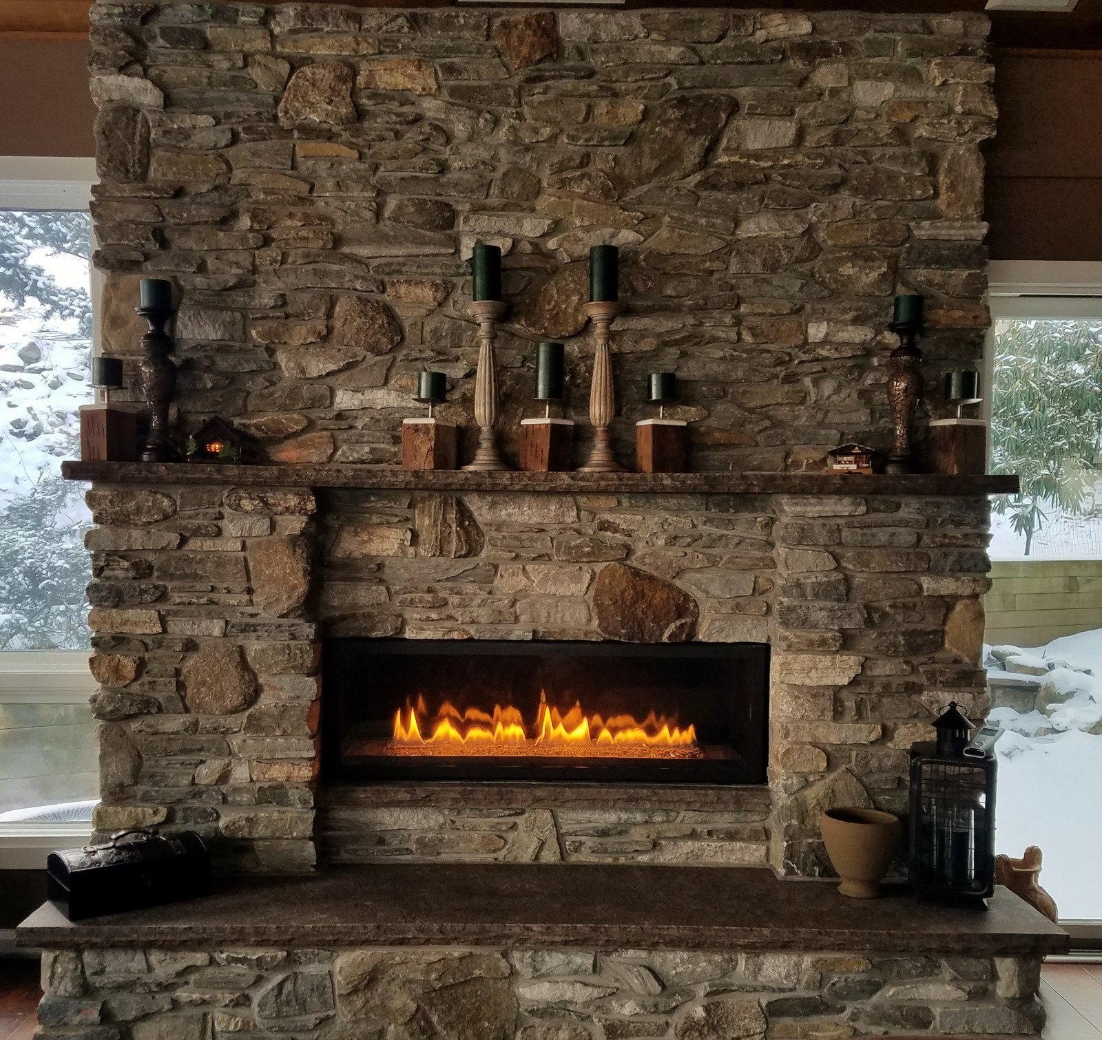 Fireplace Lit fireplace burning