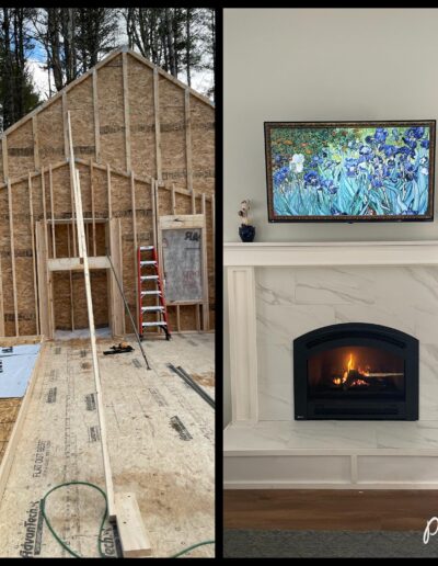 Before and after fireplace installation completed in York, ME by Bob Frechette Chimney Sweep.