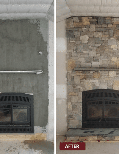 Before and after stone fireplace remodel completed in Portland, ME by Bob Frechette Chimney Sweep.